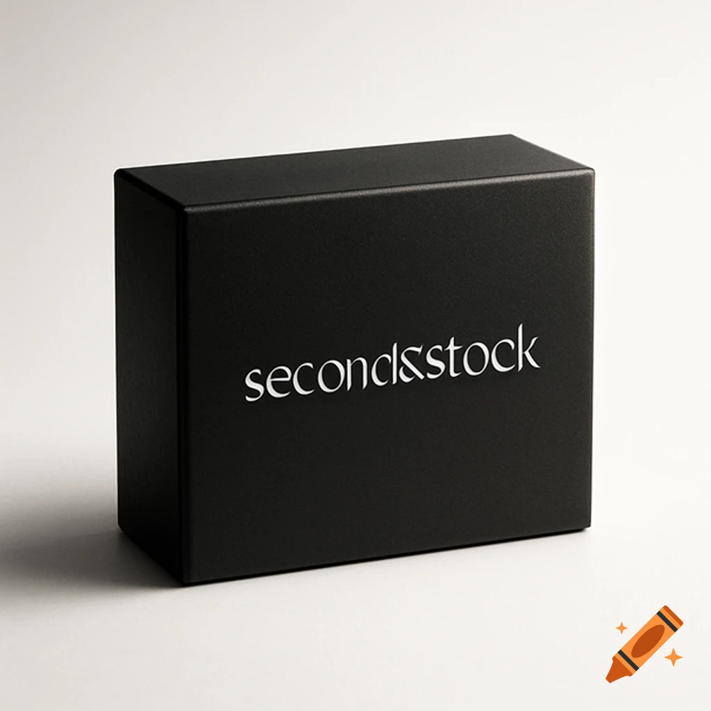 A black rectangular product box with the white 'second&stock' logo on a white background.