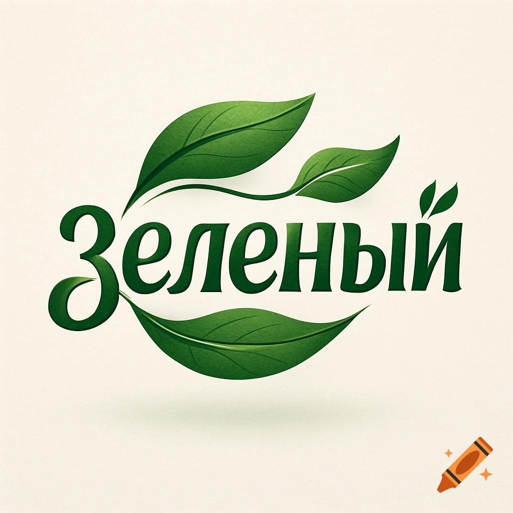 Green logo with the word 'Зеленый' and three stylized green leaves.