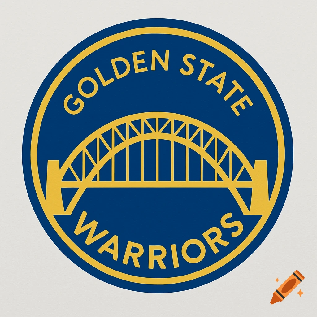 Circular blue and gold Golden State Warriors logo featuring a stylized Sydney Harbour Bridge.
