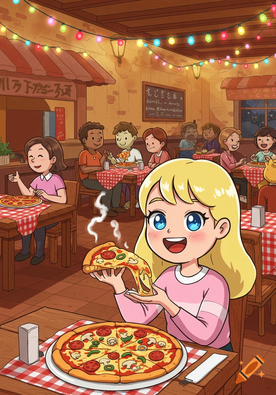 Cute Anime Girl Pizza Chef created on Craiyon, image size:896x1280