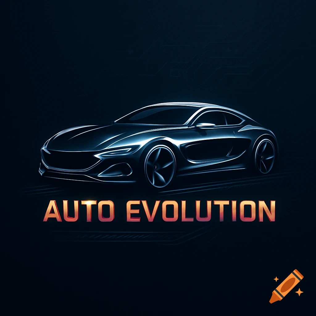 A sleek, stylized, glowing metallic car with the text 'AUTO EVOLUTION' below it on a dark background.