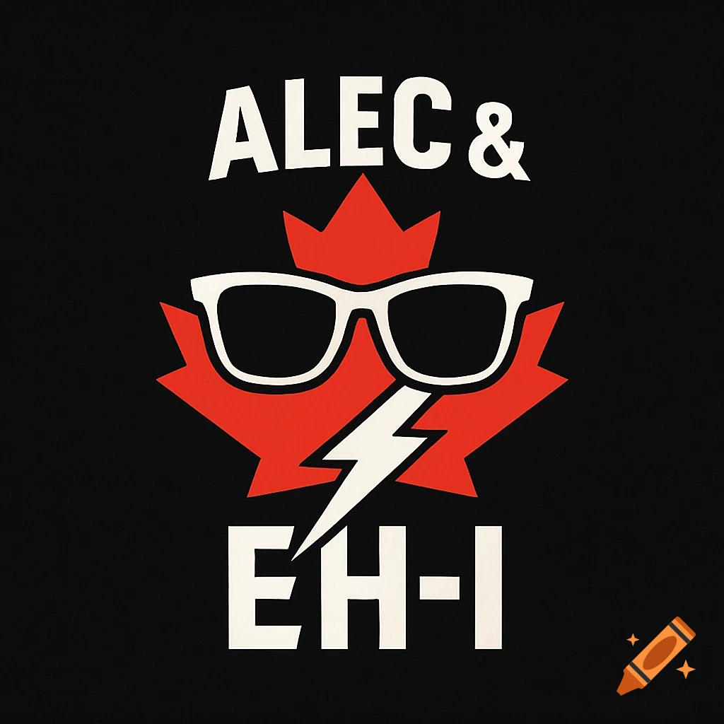Red maple leaf logo with white sunglasses and lightning bolt, featuring 'ALEC & EH-I' in white text on a black background.