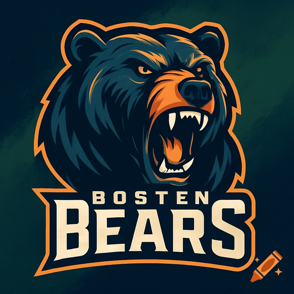 Graphic logo of a roaring black bear's head with orange accents, above the text "BOSTEN BEARS" in a shield-like outline.