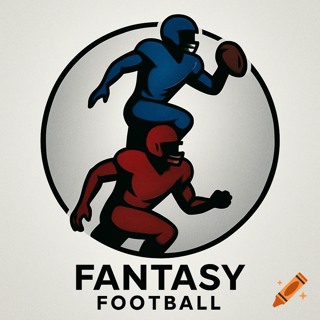 A stylized fantasy football logo featuring a blue player running with a ball atop a red player, set within a circle, with 'FANTASY FOOTBALL' text.