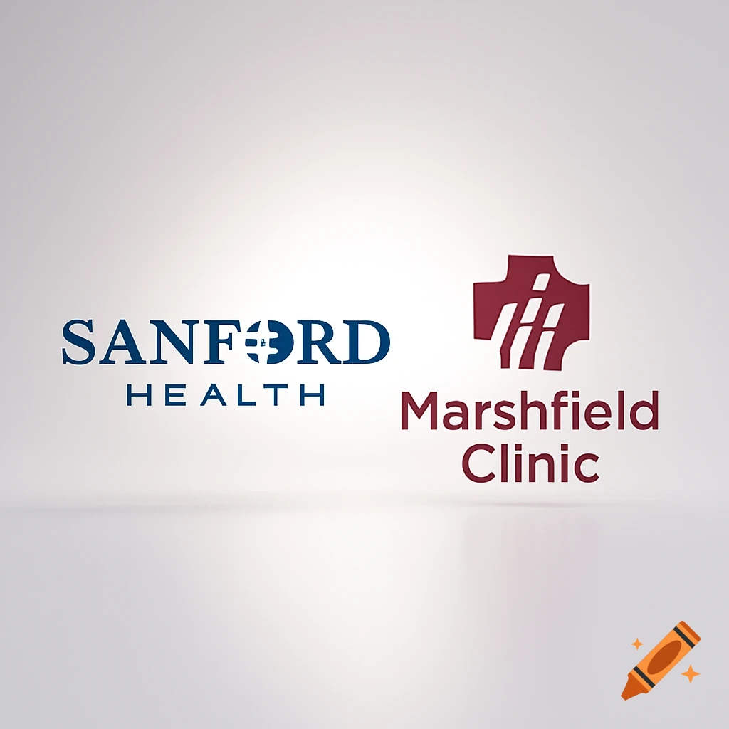 Sanford Health and Marshfield Clinic logos side-by-side on a light gray background.