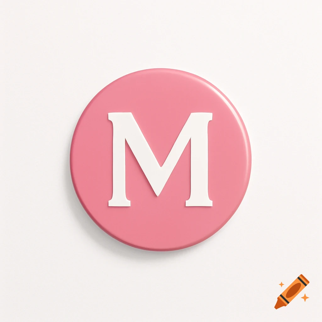 A white serif letter M centered on a pink circular logo against a white background.