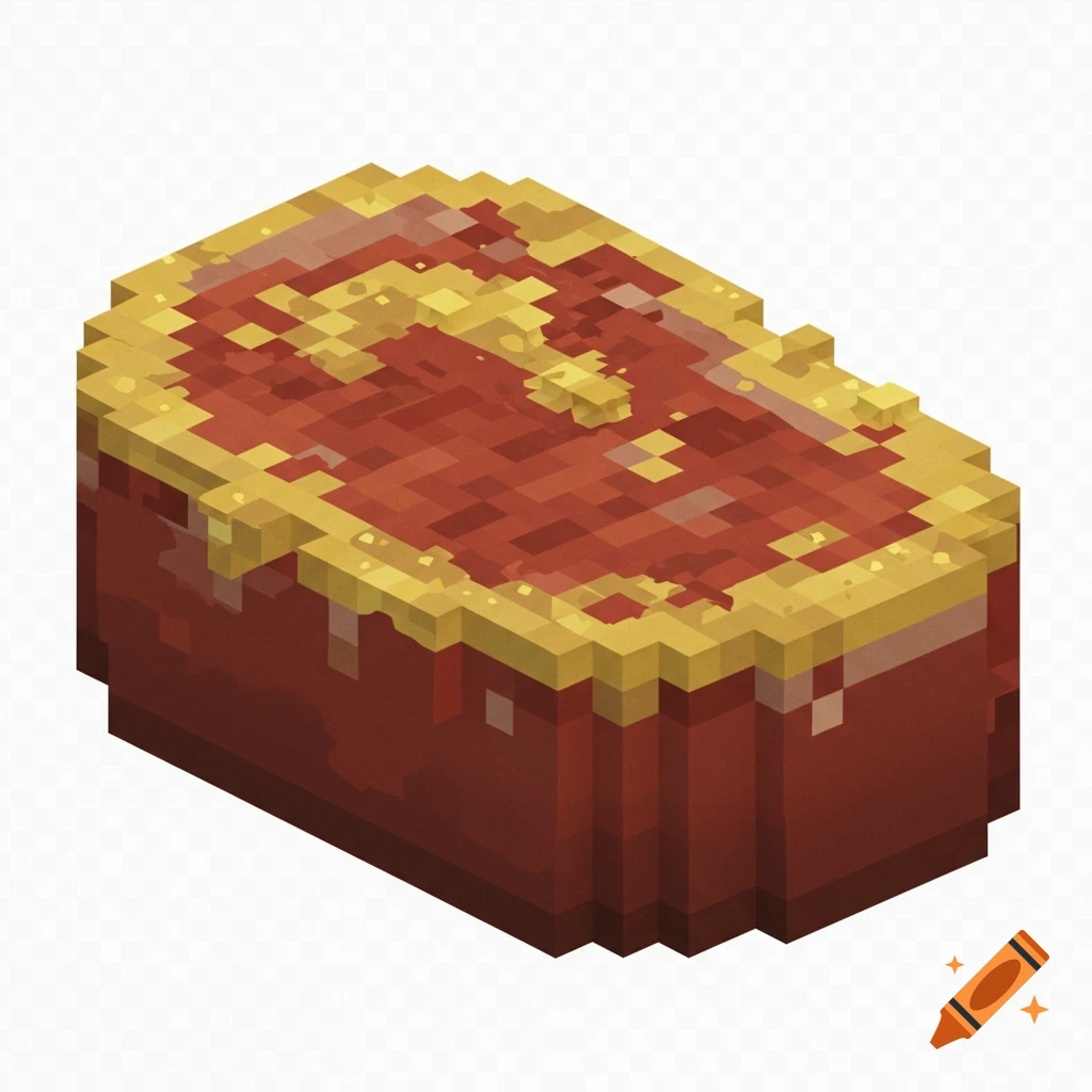 A pixelated, isometric Minecraft-style block of steak topped with yellow seasoning on a transparent background.