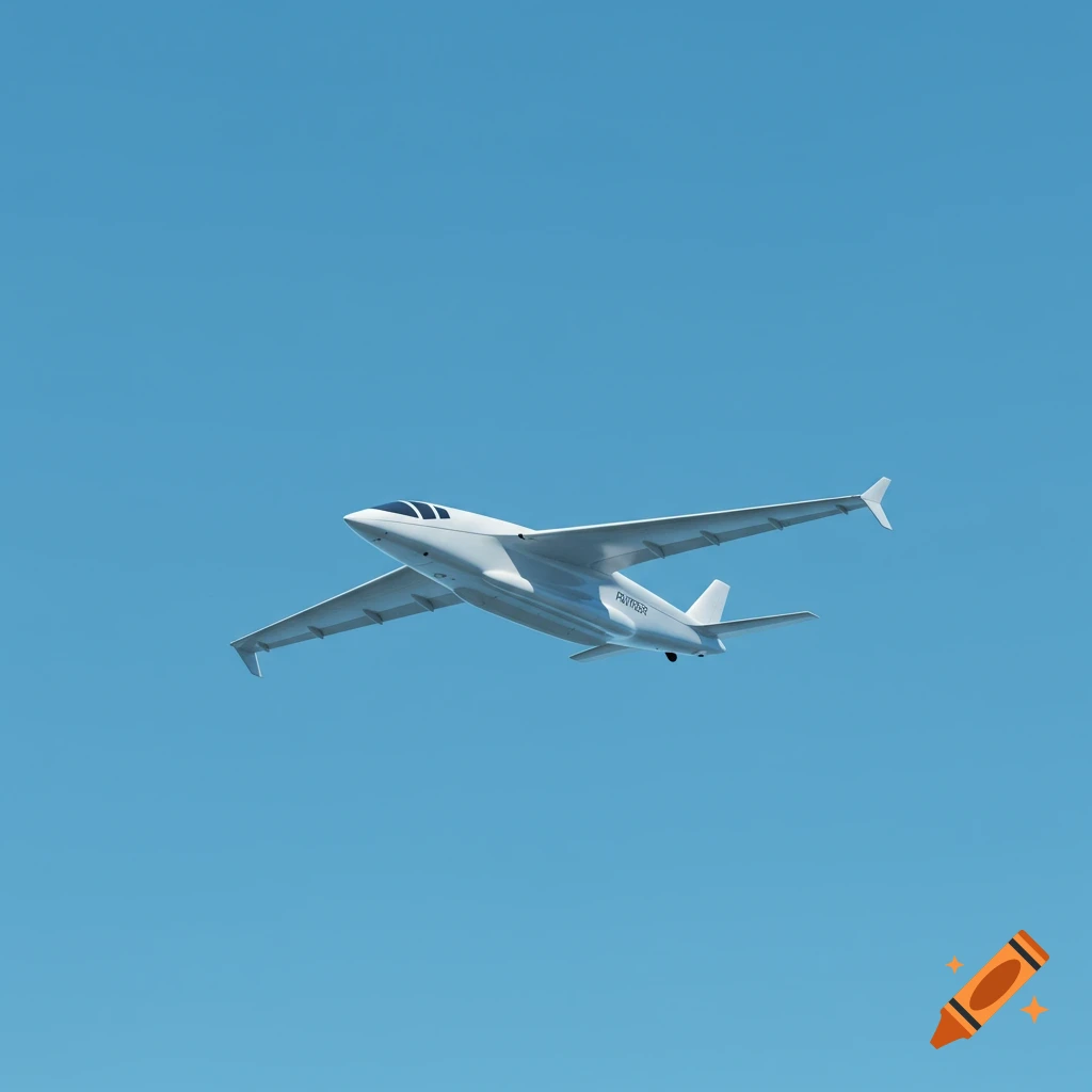 A sleek white futuristic airplane with long wings flies gracefully across a clear blue sky.