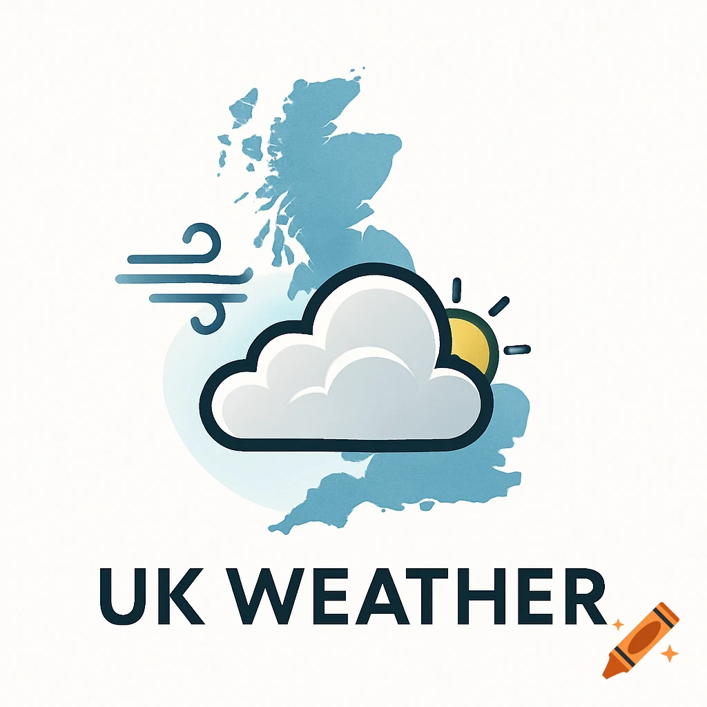 Stylized logo for UK Weather featuring a blue map of the UK, a cloud, sun, and wind icons, and the text 'UK WEATHER'.