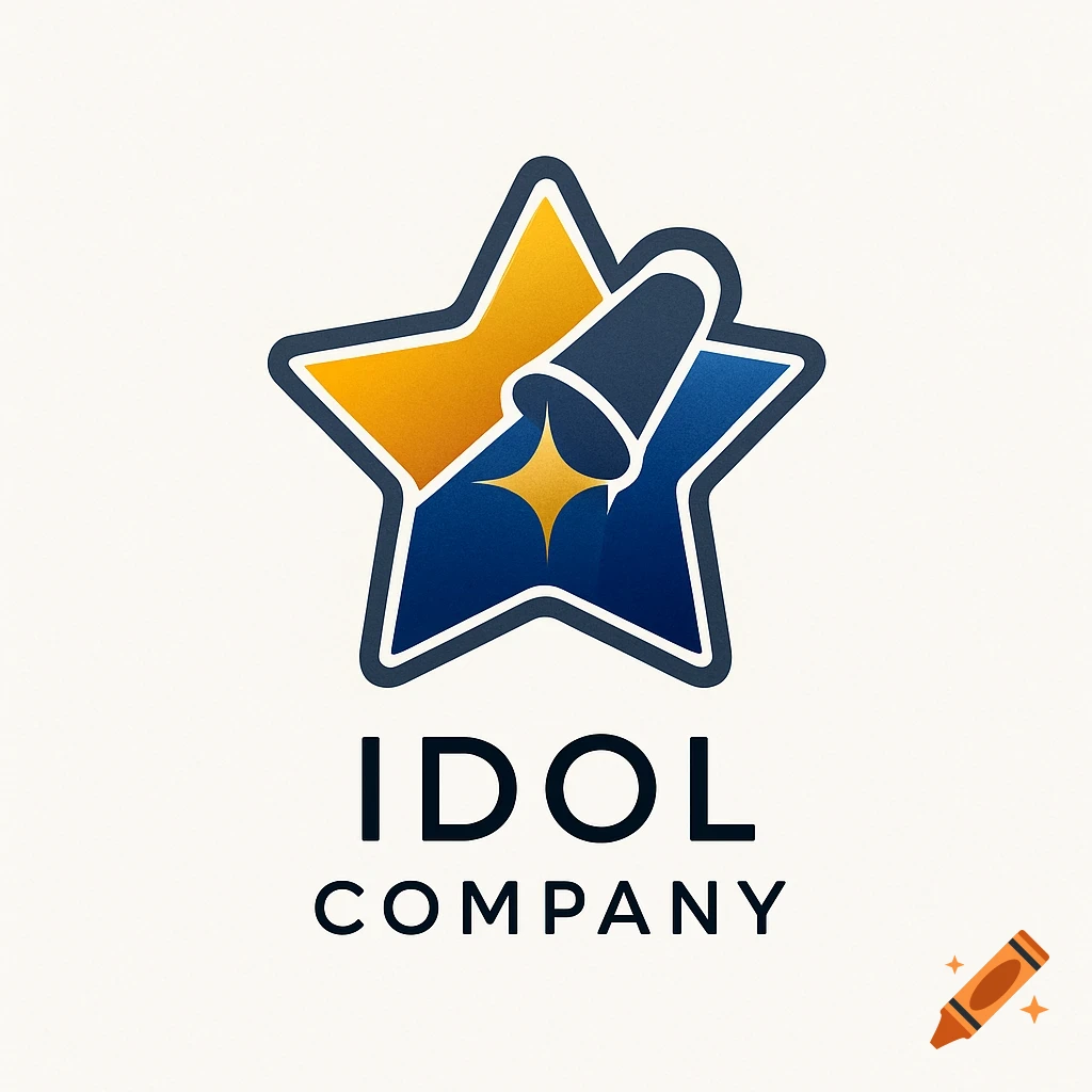 Logo featuring a blue and gold star, a pouring bucket with sparkles, and the text 'IDOL COMPANY'.