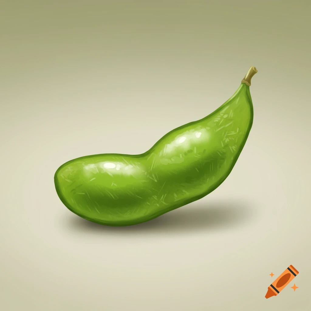 A drawing of a vibrant green edamame bean on a light background.