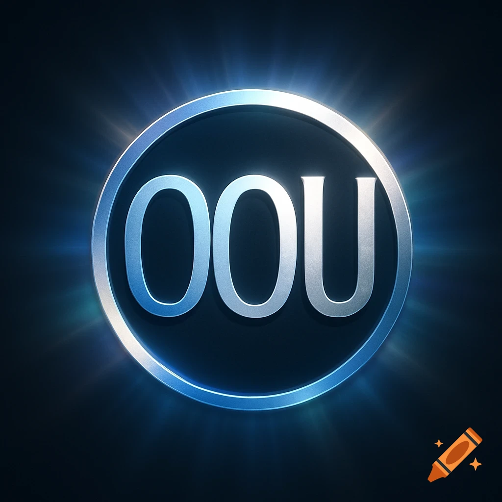 A stylized metallic OOU in a glowing blue circle on a dark background.