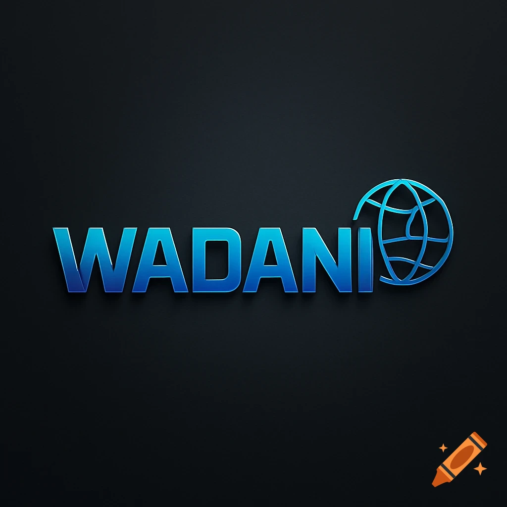 Blue 3D text 'WADANI' with a stylized globe icon on a dark background, designed as a logo.