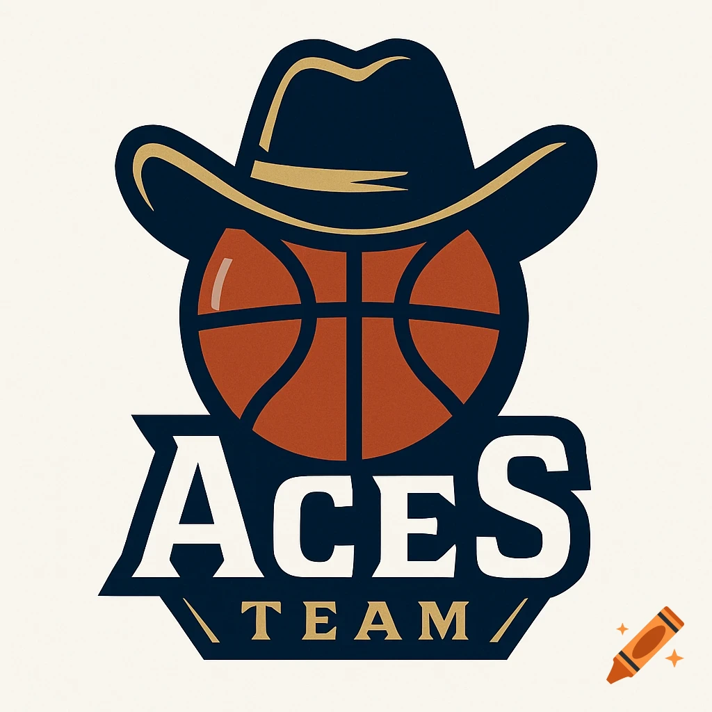 A stylized logo featuring a dark blue cowboy hat atop an orange basketball, with the text 'ACES' in large white letters and 'TEAM' in smaller gold letters below.