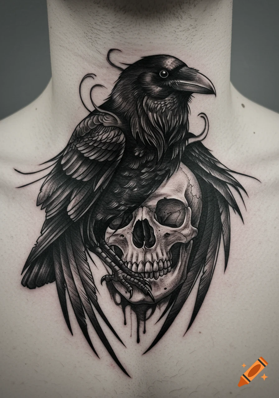 Crow on Skull created on Craiyon, image size:896x1280