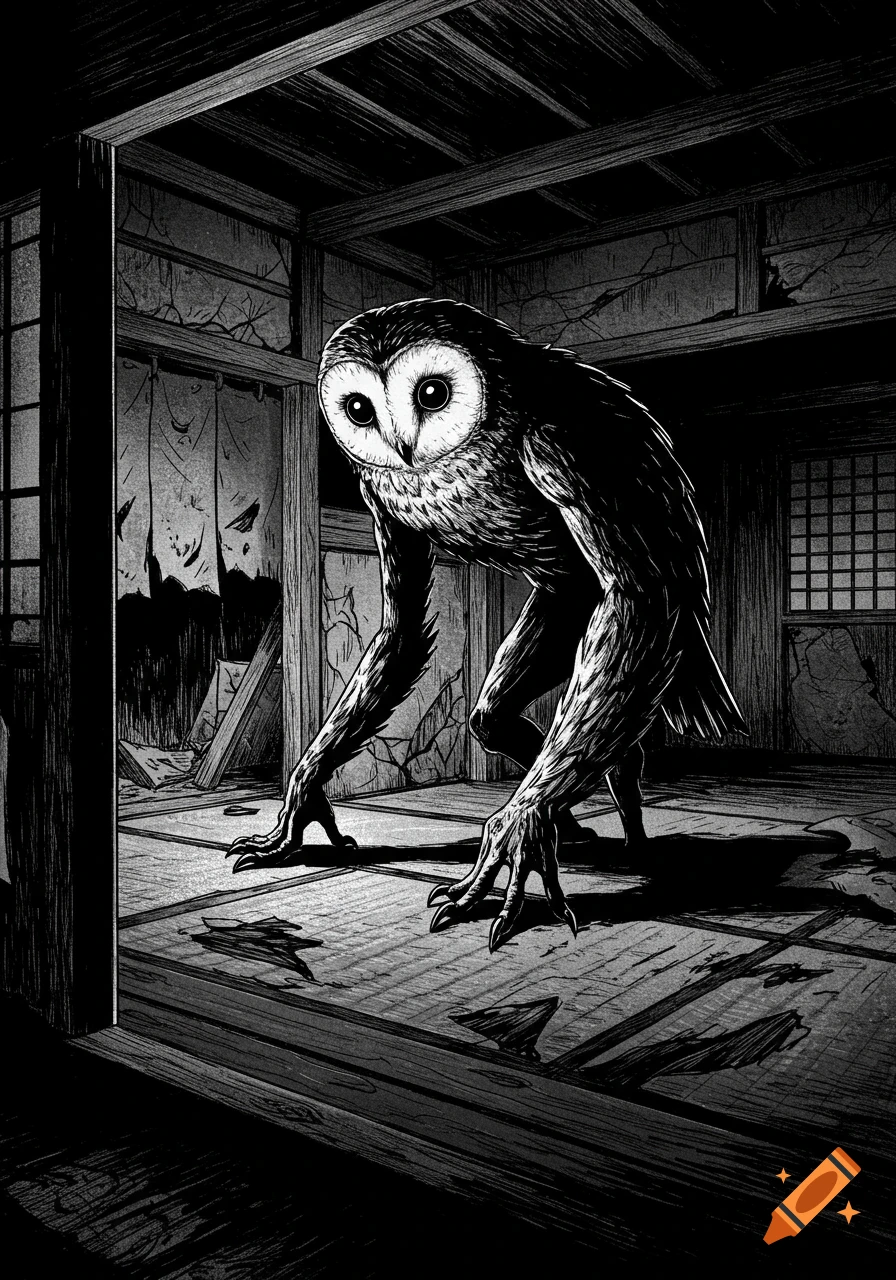 Image of an Owl Wendigo created on Craiyon, image size:896x1280