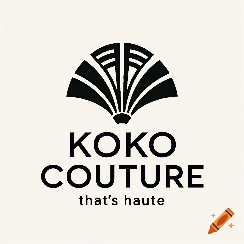 Minimalist black and white logo for Koko Couture with a stylized fan design above the text 'KOKO COUTURE that's haute'.