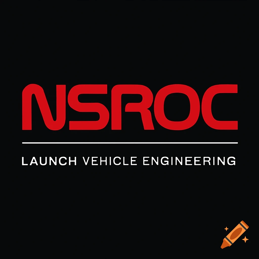 Red 'NSROC' logo with 'LAUNCH VEHICLE ENGINEERING' text below a line, all on a solid black background.