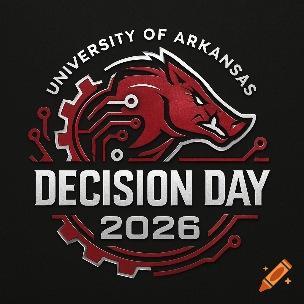 University of Arkansas Decision Day 2026 logo featuring a red stylized boar head and circuit board graphics.
