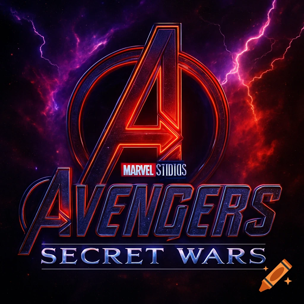 An "Avengers Secret Wars" logo featuring the red glowing A symbol above the stylized text