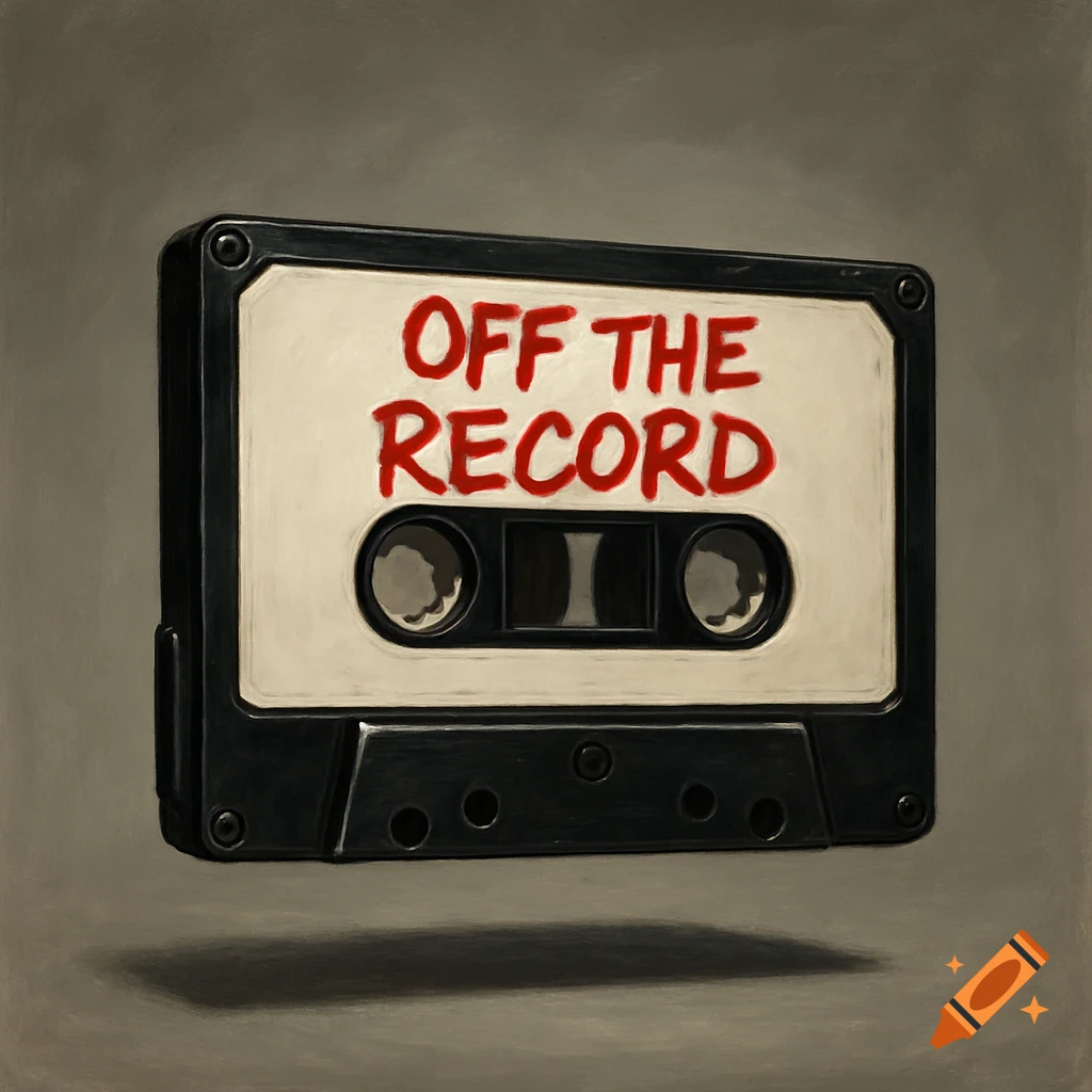 Stylized illustration of a black and white cassette tape with 'OFF THE RECORD' written in red.
