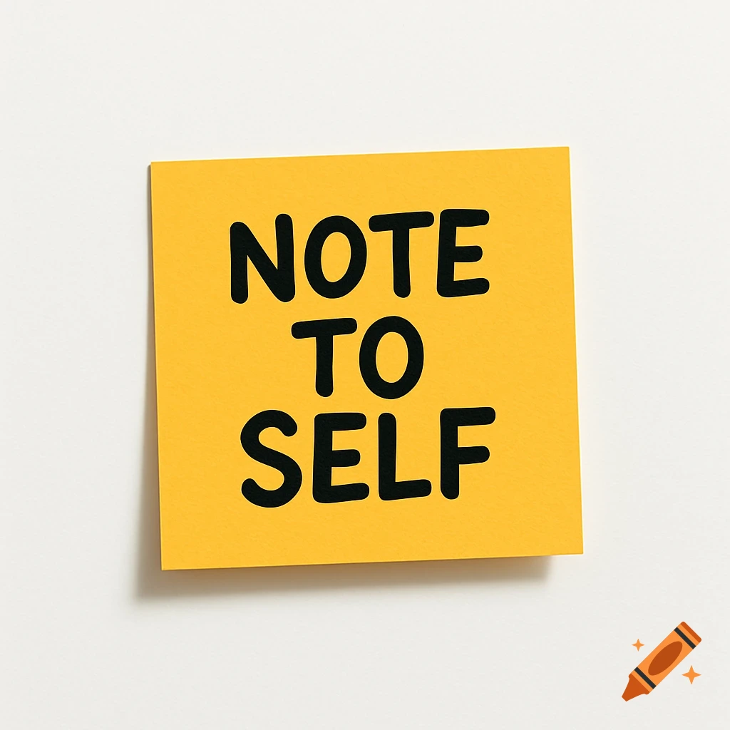 A yellow sticky note with "NOTE TO SELF" written in bold black marker, on a white background.
