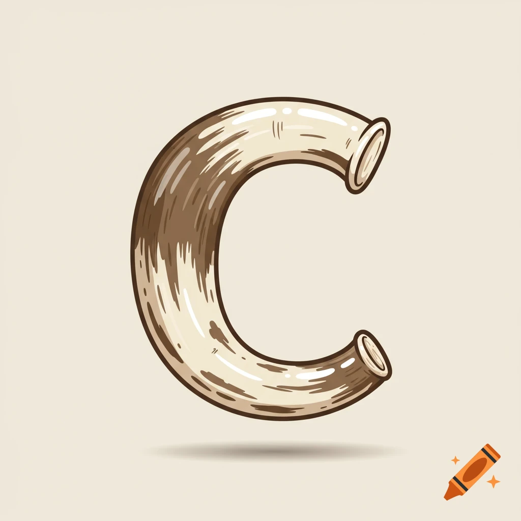 A stylized illustration of the letter C resembling a curved, light brown cow horn with darker brown texture.
