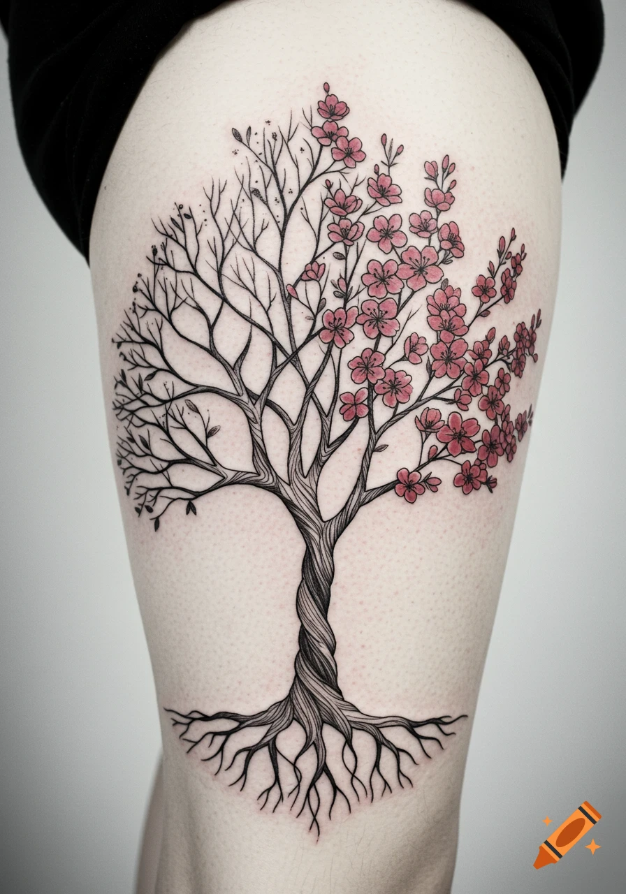 Tree of Life Tattoo on Thigh: A Living Design