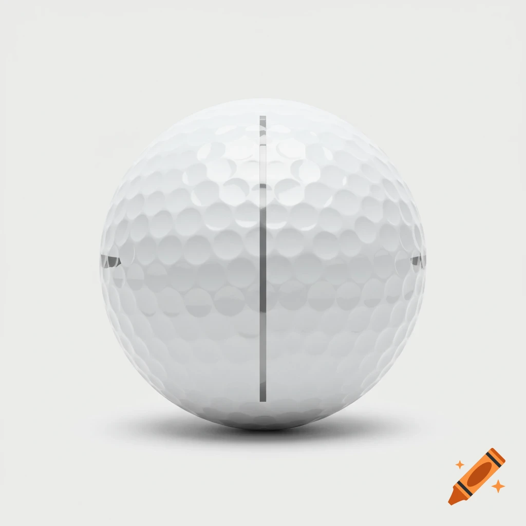 Close-up of a white golf ball with a dark alignment line down the center.