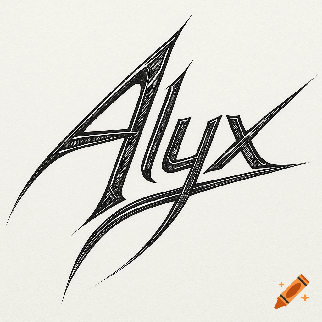 Stylized black ink signature for 'Alyx' in a sharp, sci-fi design on a white background.