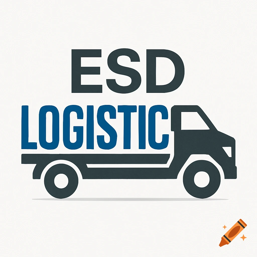 A simple logo featuring the letters "ESD" in dark gray above the word "LOGISTIC" in blue, which is shaped like the body of a dark gray delivery truck.