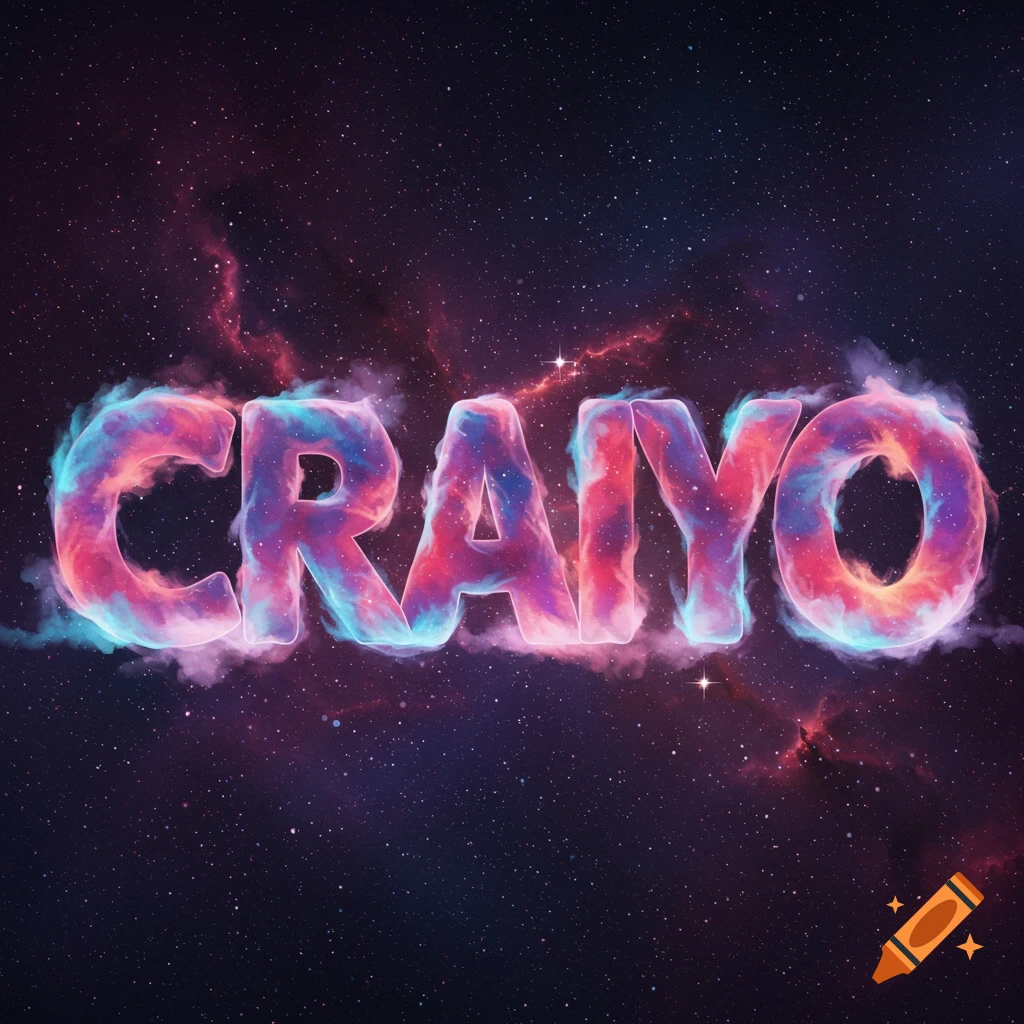 The word 'CRAIYO' rendered in colorful, nebula-like cloud textures against a dark starry space background.