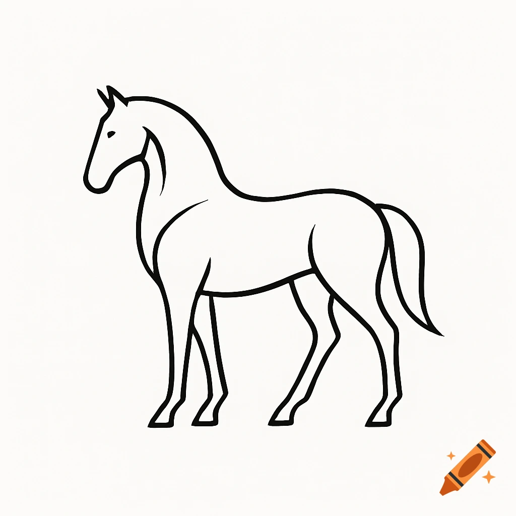 Minimalist black outline drawing of a horse standing on a white background, suitable for a logo.