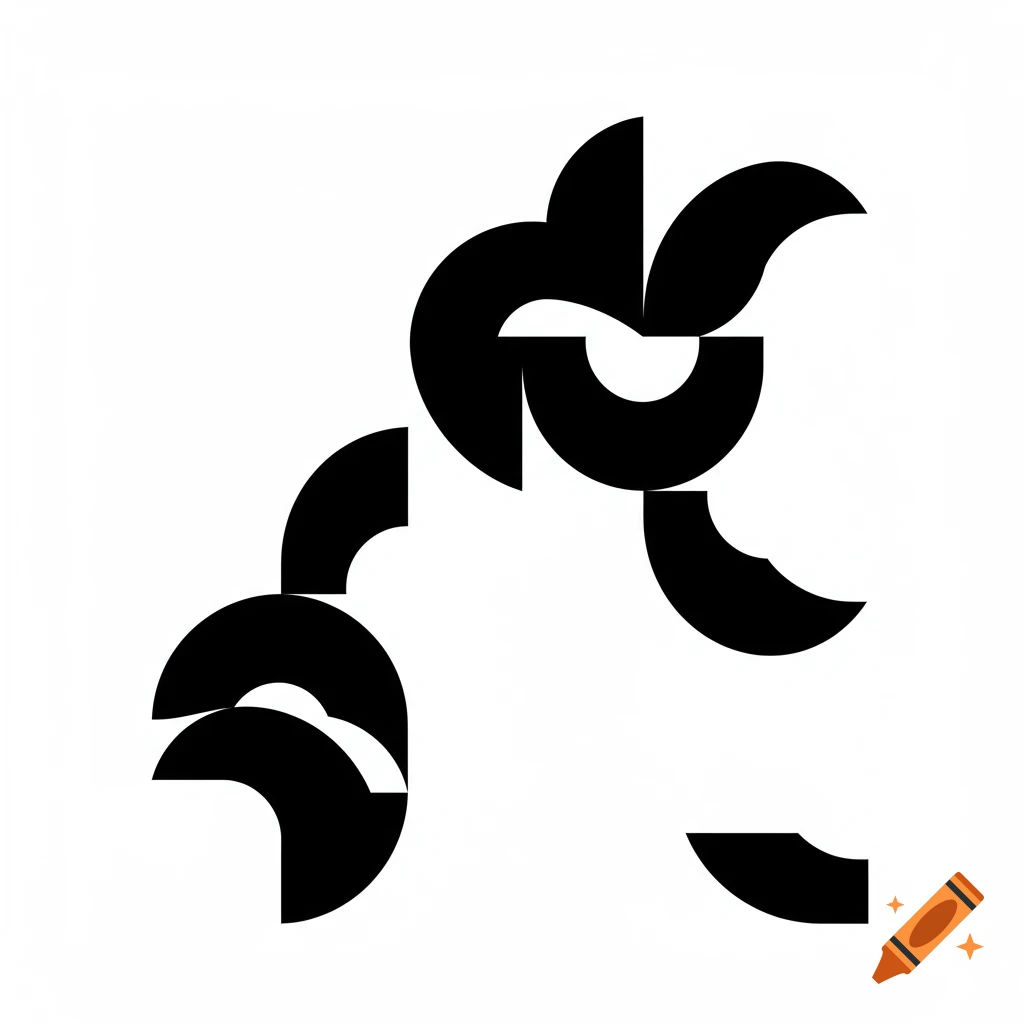 A black and white geometric pattern of various semicircles arranged on a white background.