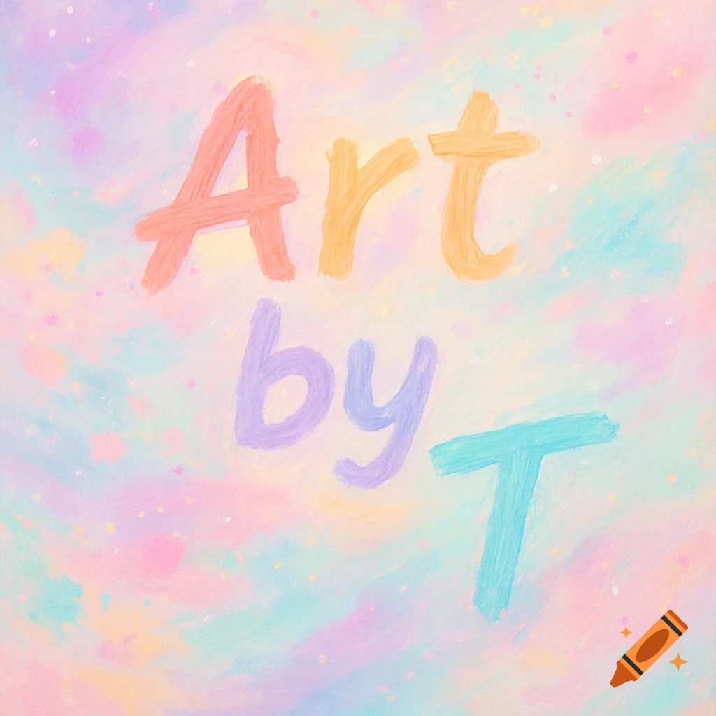 Colorful pastel background with 'Art by T' in brushstroke lettering.