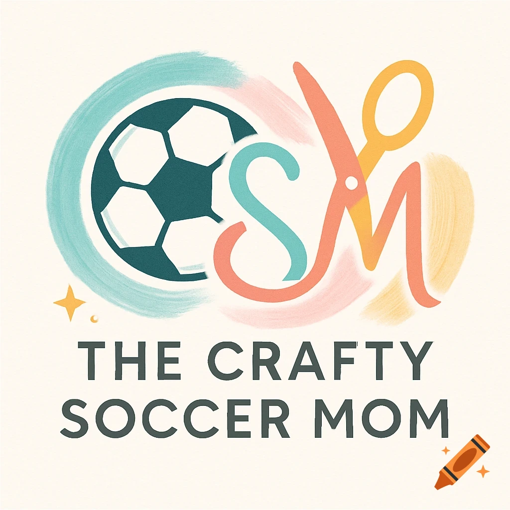 Colorful logo for 'The Crafty Soccer Mom' featuring a soccer ball, stylized 'CSM' letters, and scissors.
