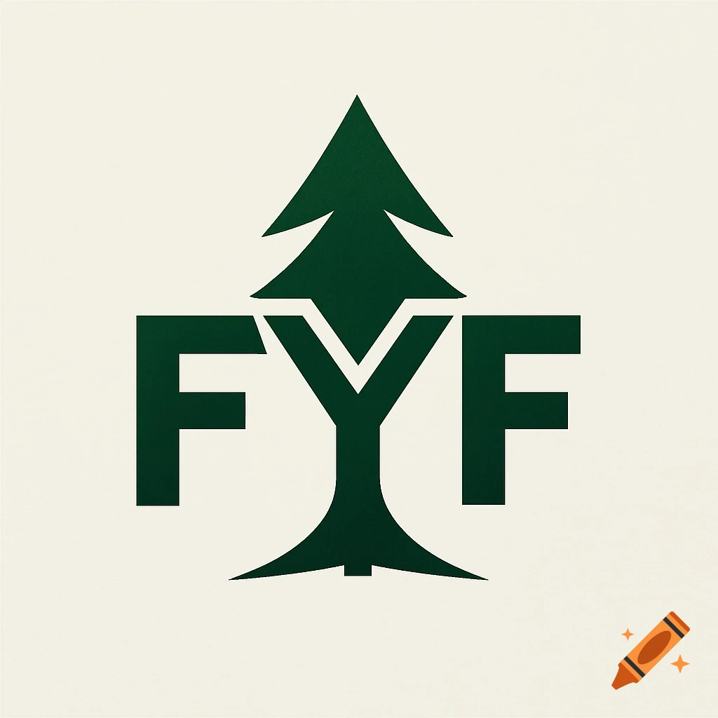 Minimalist dark green logo featuring the letters FYF stylized as a pine tree on a light background.