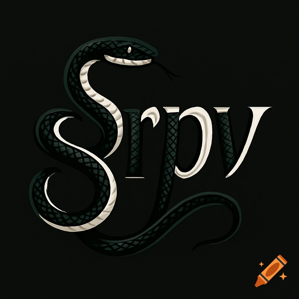 A stylized black and white snake forms the letter 'S' in 'Srpv', with the remaining letters in dark green, on a dark background.