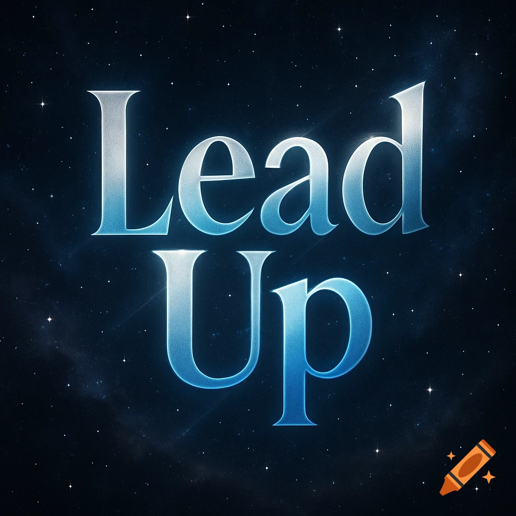 The words 'Lead Up' in glowing blue text against a dark, star-filled night sky.