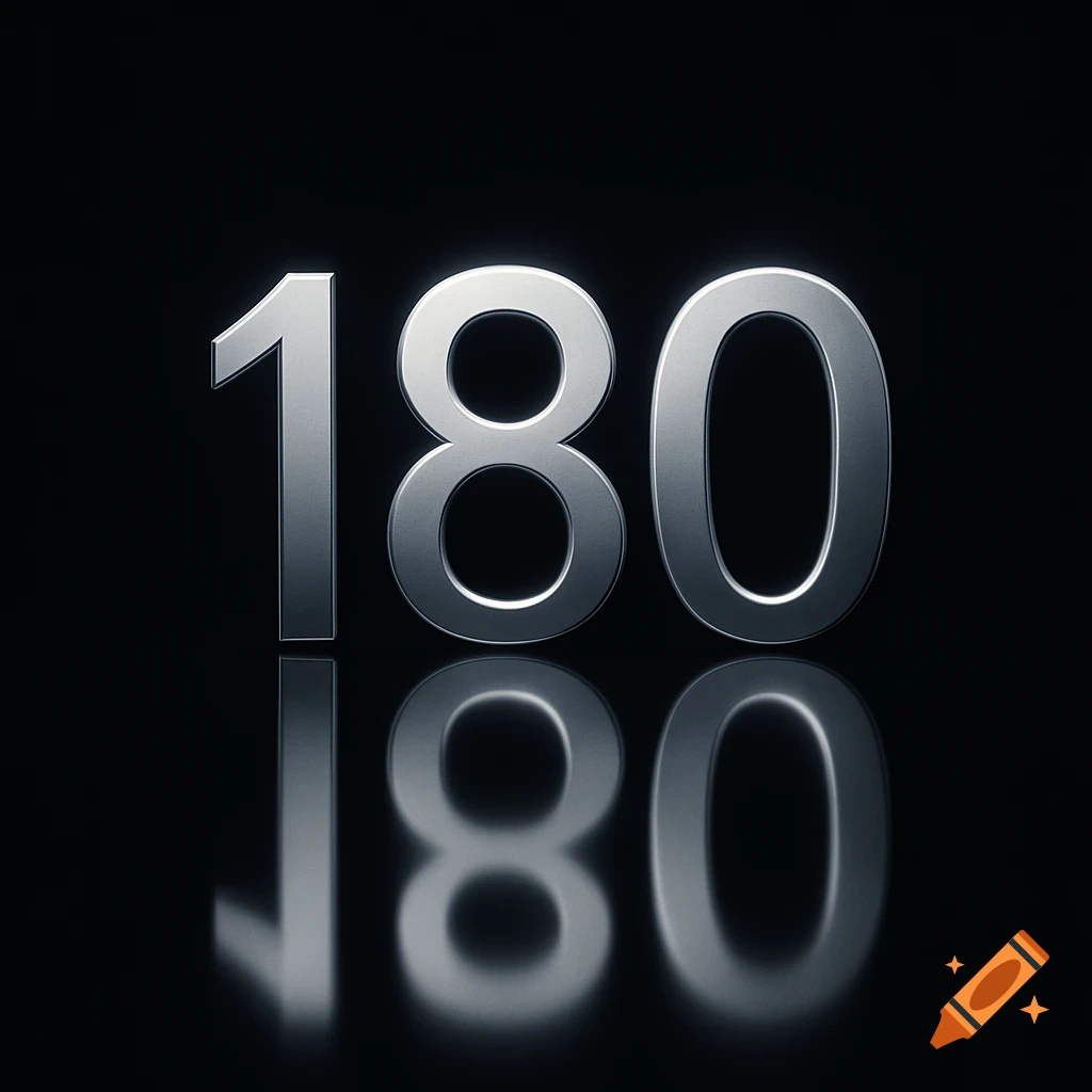 Metallic silver number 180, reflected on a shiny black surface.