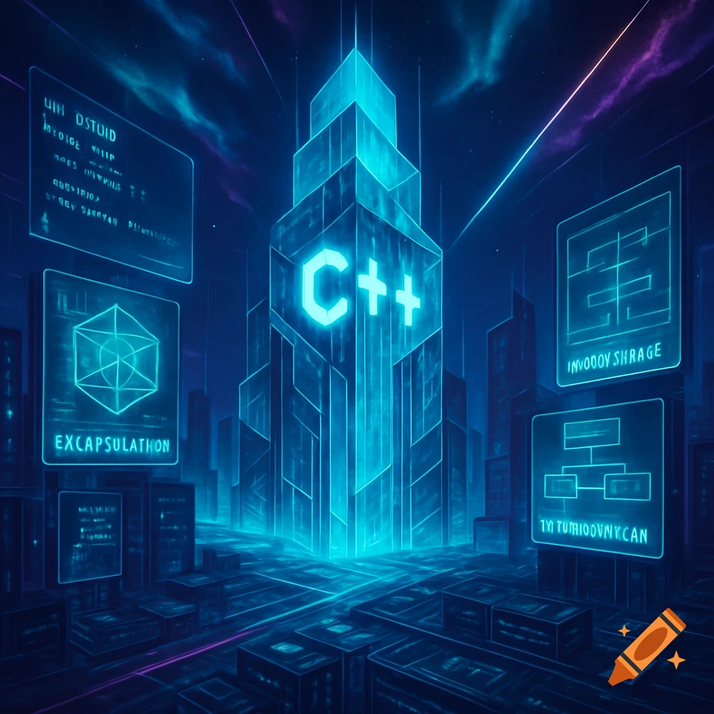 Futuristic cityscape glowing with neon blue light, featuring a central ...