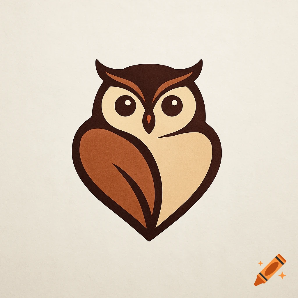 Stylized brown and beige owl logo with its body forming a heart shape on a textured light background.