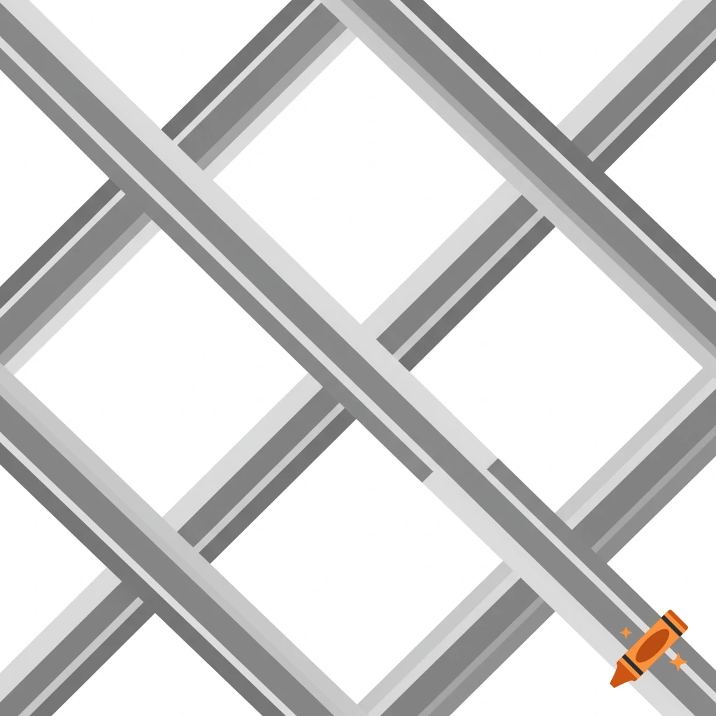 A modern, criss-cross pattern of overlapping grey and white striped lines on a white background.