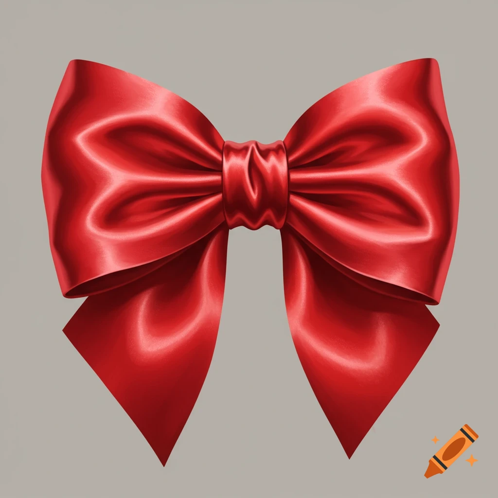 A vibrant red satin bow with elegant folds and a smooth, reflective texture on a neutral background.