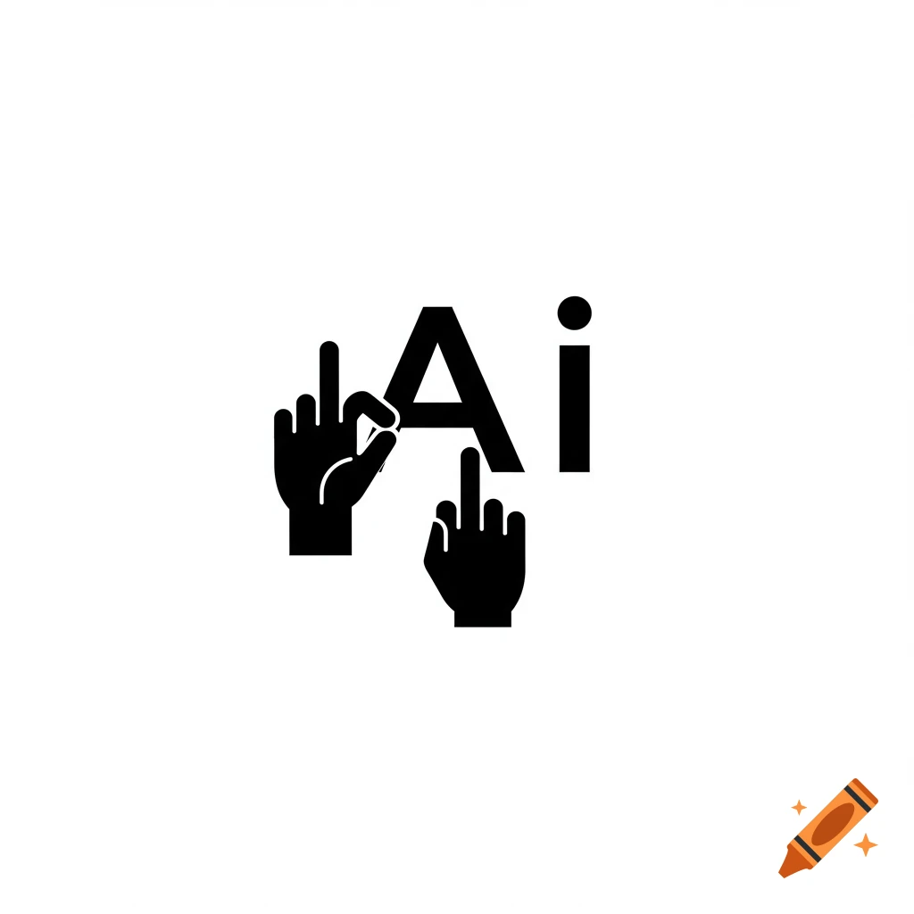 A black and white logo featuring stylized hands forming the letters 'A' and 'I' to spell 'AI'.