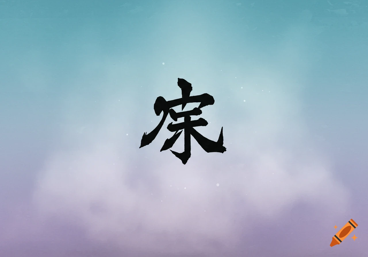 Black brush-stroke Chinese character '鎄' against a blue and purple gradient background with faint white specks.