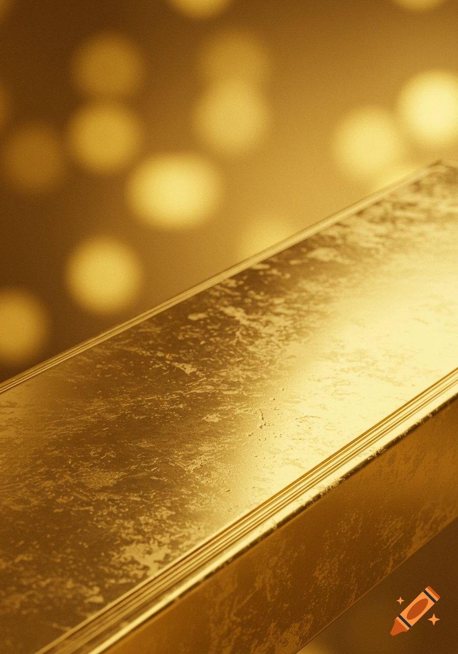 Close-up of a textured gold bar with soft golden bokeh lights in the background.