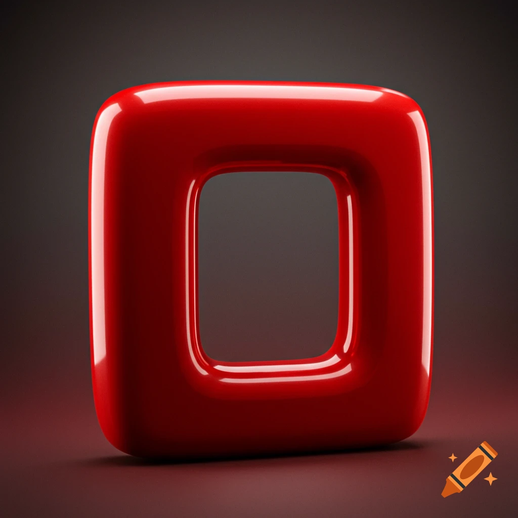 A glossy, smooth red rounded square with a hollowed-out center, against a dark, gradient background.