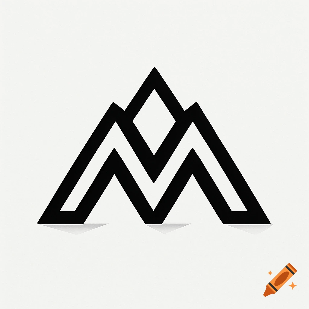 Minimalist black and white logo of three stylized 'M' letters forming a mountain with a subtle shadow.