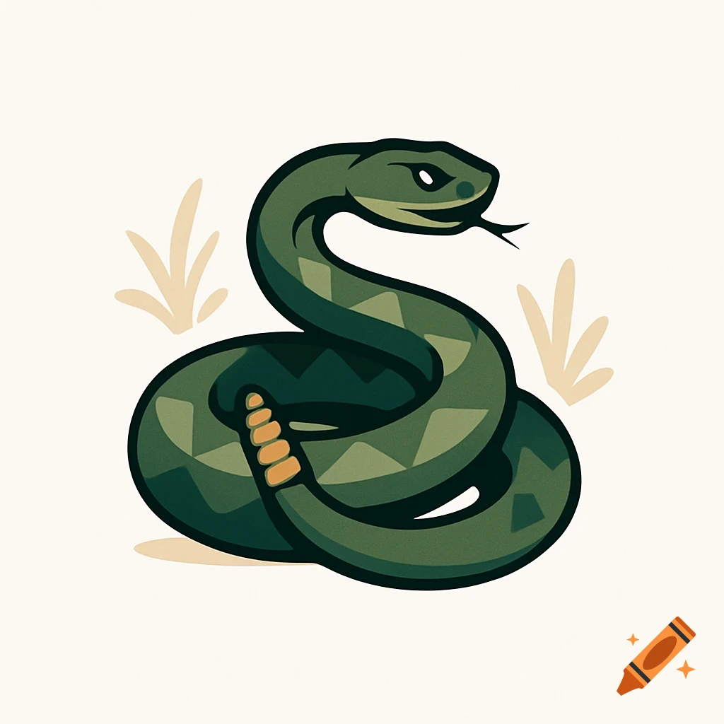 A stylized green rattlesnake coiled, with a rattle on its tail, against a light background.